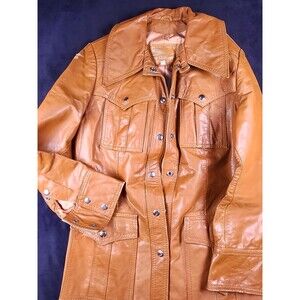 Vintage 70s The Tannery Montgomery Ward women's Brown Leather Coat Size 9/10 M